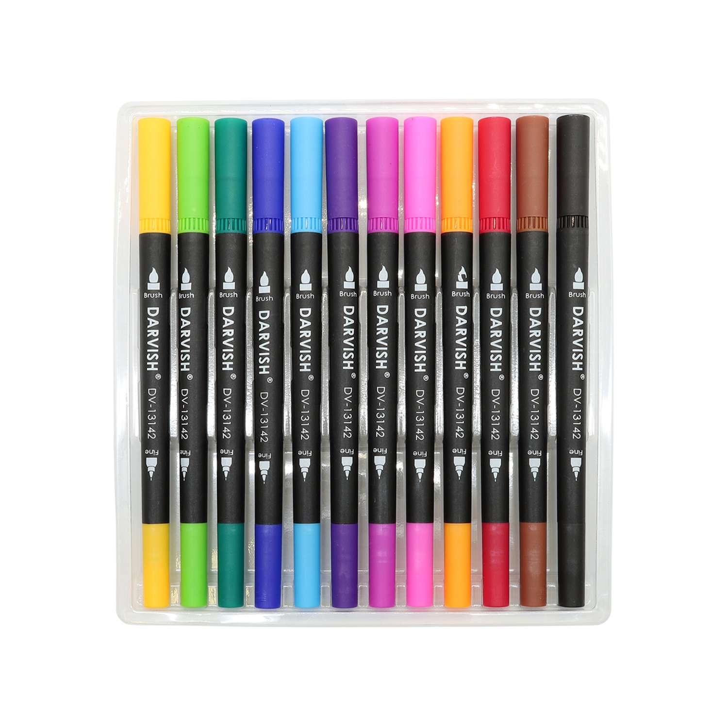 Маркеры для рисования Darvish скетчинга двусторонние тонкие 12 цветов кисть и линер 0.4 мм - фото 2