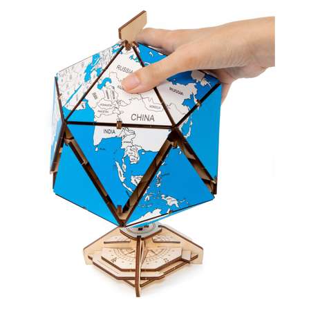 Деревянный конструктор Eco Wood Art Глобус Икосаэдр с секретом «шкатулка и сейф» синий