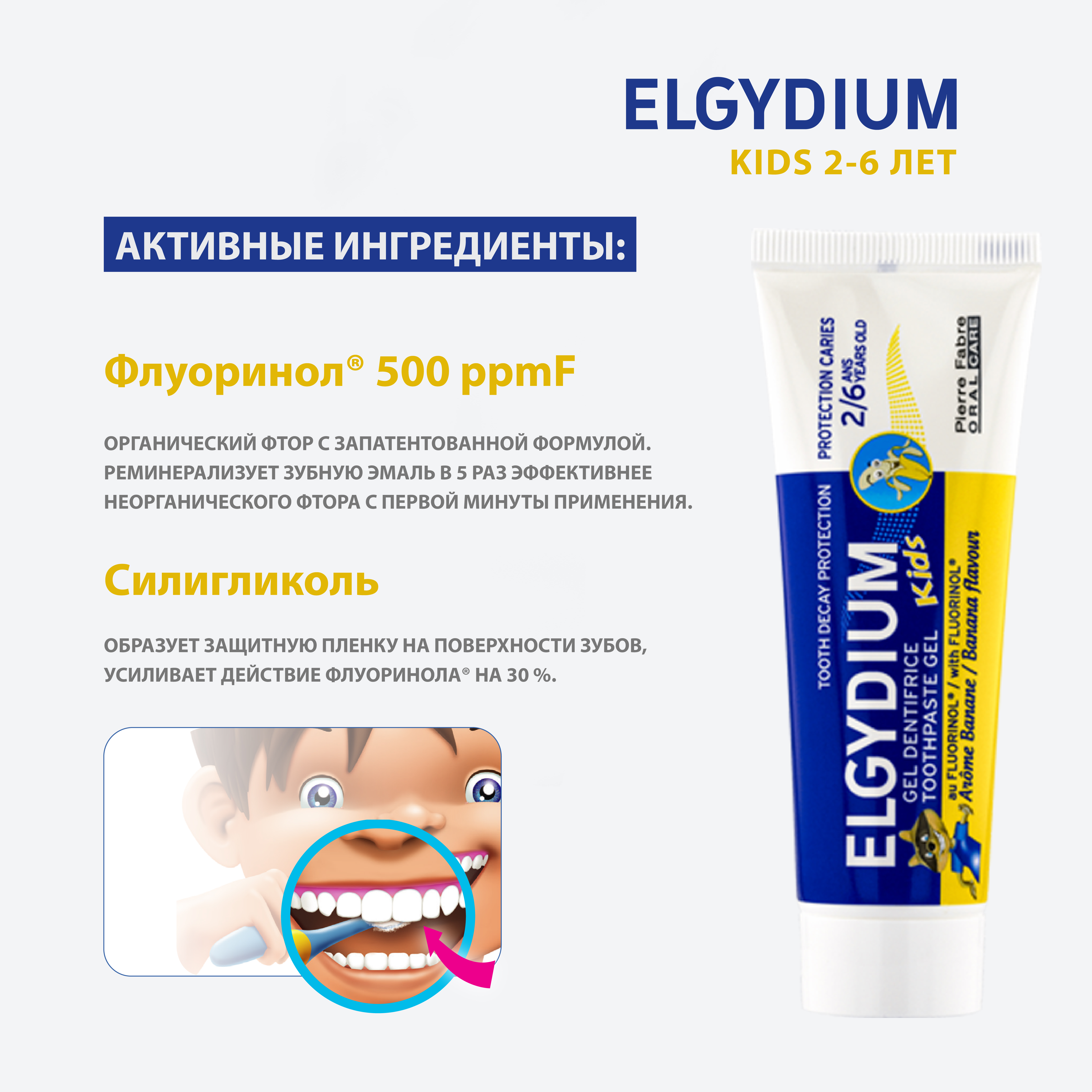 Зубная паста гель Elgydium Kids Защита от кариеса для детей от 2 до 6 лет со вкусом Банана 50 мл - фото 3