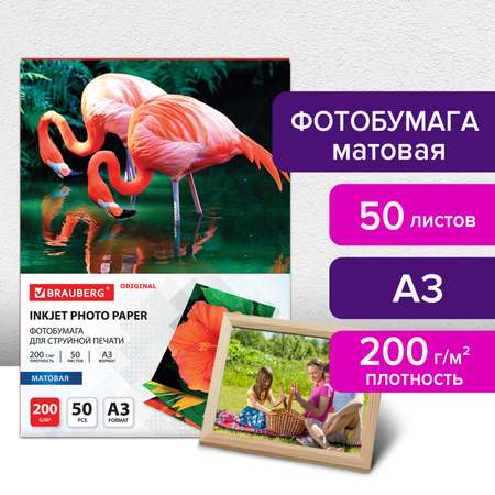 Фотобумага Brauberg матовая для печати фото большого формата 50 листов А3