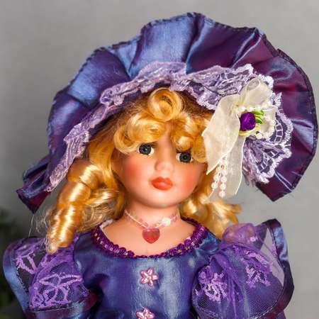 Кукла коллекционная Зимнее волшебство керамика «Леди Лилия в ярко-синем платье с кружевом» 40 см