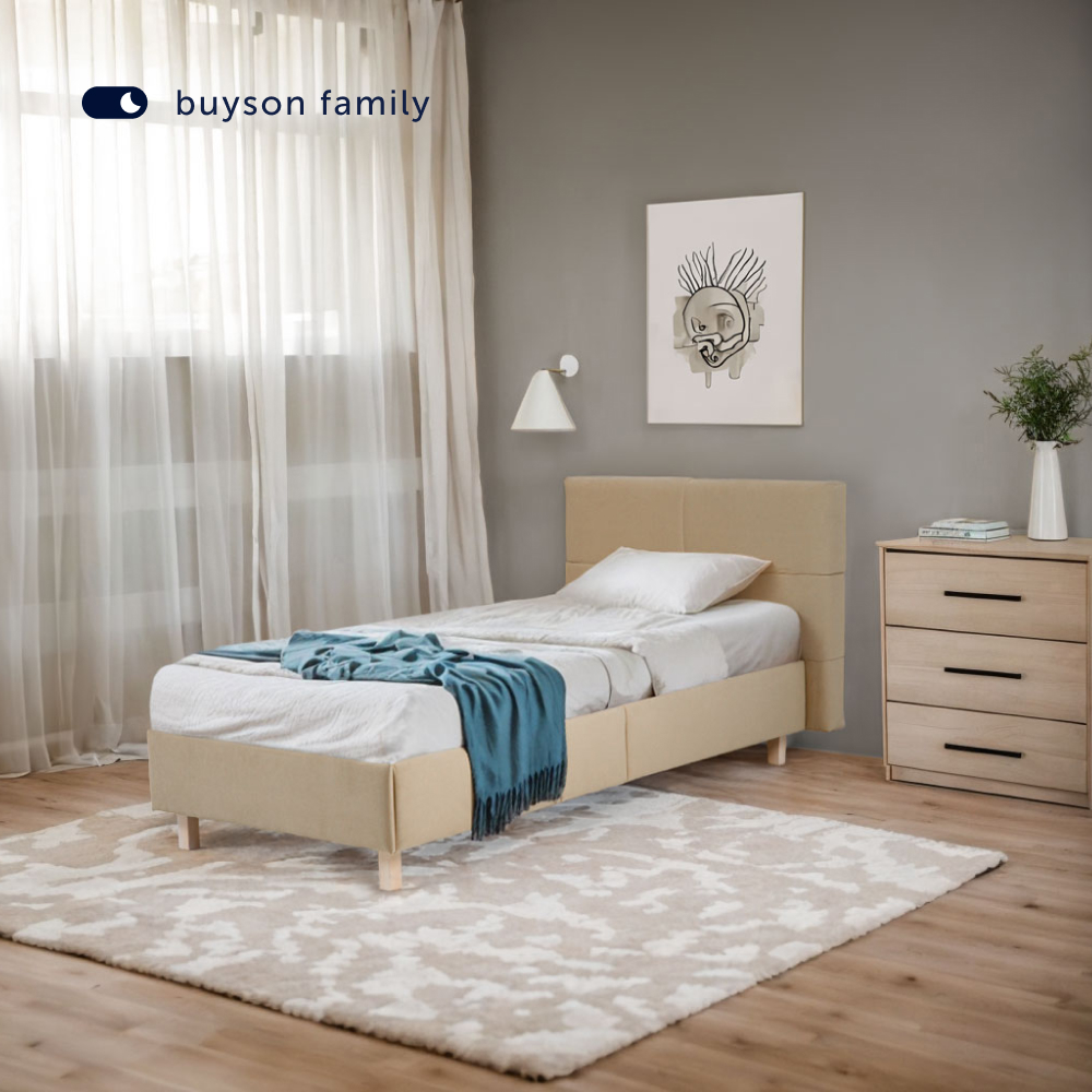 Односпальная кровать buyson BuyGlory 200х90, бежевая, микровелюр - фото 10