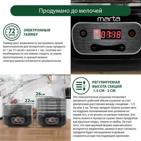 Сушилка для фруктов и овощей MARTA MFD-505PS 5 поддонов/черный жемчуг