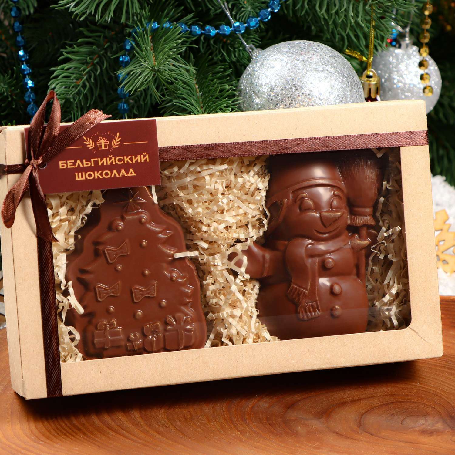 Новогодний подарок Sima-Land Шоколадная фигурка 2 в 1 «Ёлочка + Снеговик» 160 г - фото 1