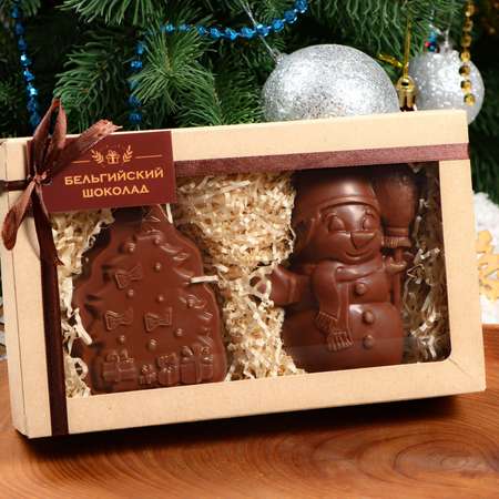 Новогодний подарок Sima-Land Шоколадная фигурка 2 в 1 «Ёлочка + Снеговик» 160 г