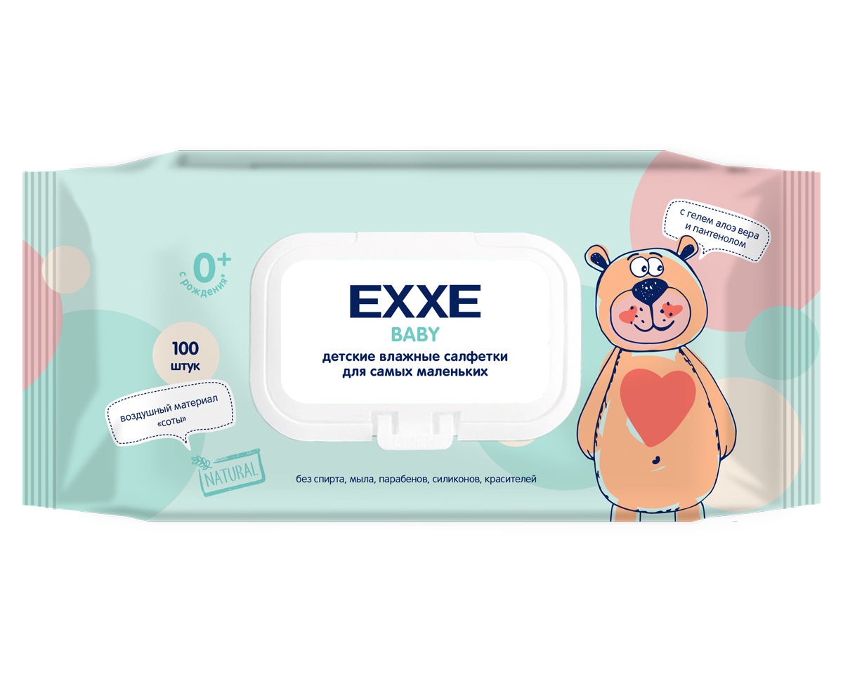 Влажные салфетки ARVITEX EXXE Baby серия 0+ Влажные салфетки для детей 100 штук - фото 1