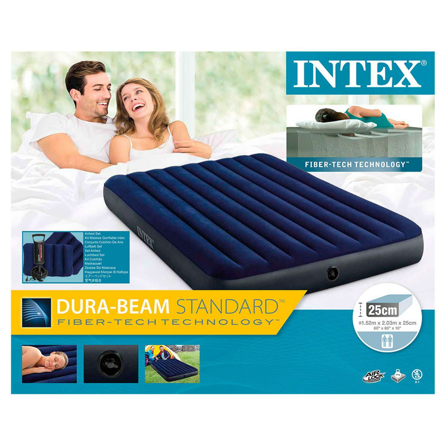 Надувной матрас INTEX кровать бим стандарт квин с ручным насосом 152х203х25 см - фото 4