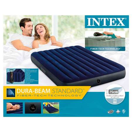 Надувной матрас INTEX кровать бим стандарт квин с ручным насосом 152х203х25 см