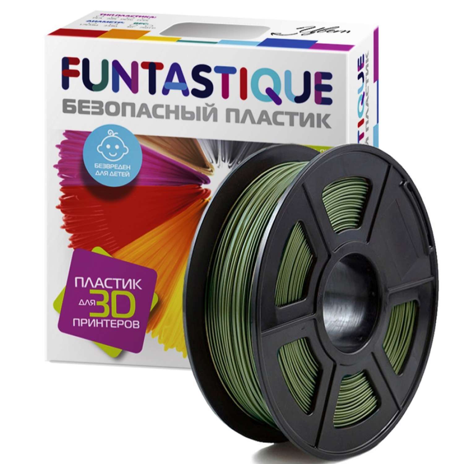 Пластик для 3D печати FUNTASTIQUE PETG 1.75 мм1 кг цвет Хаки - фото 1