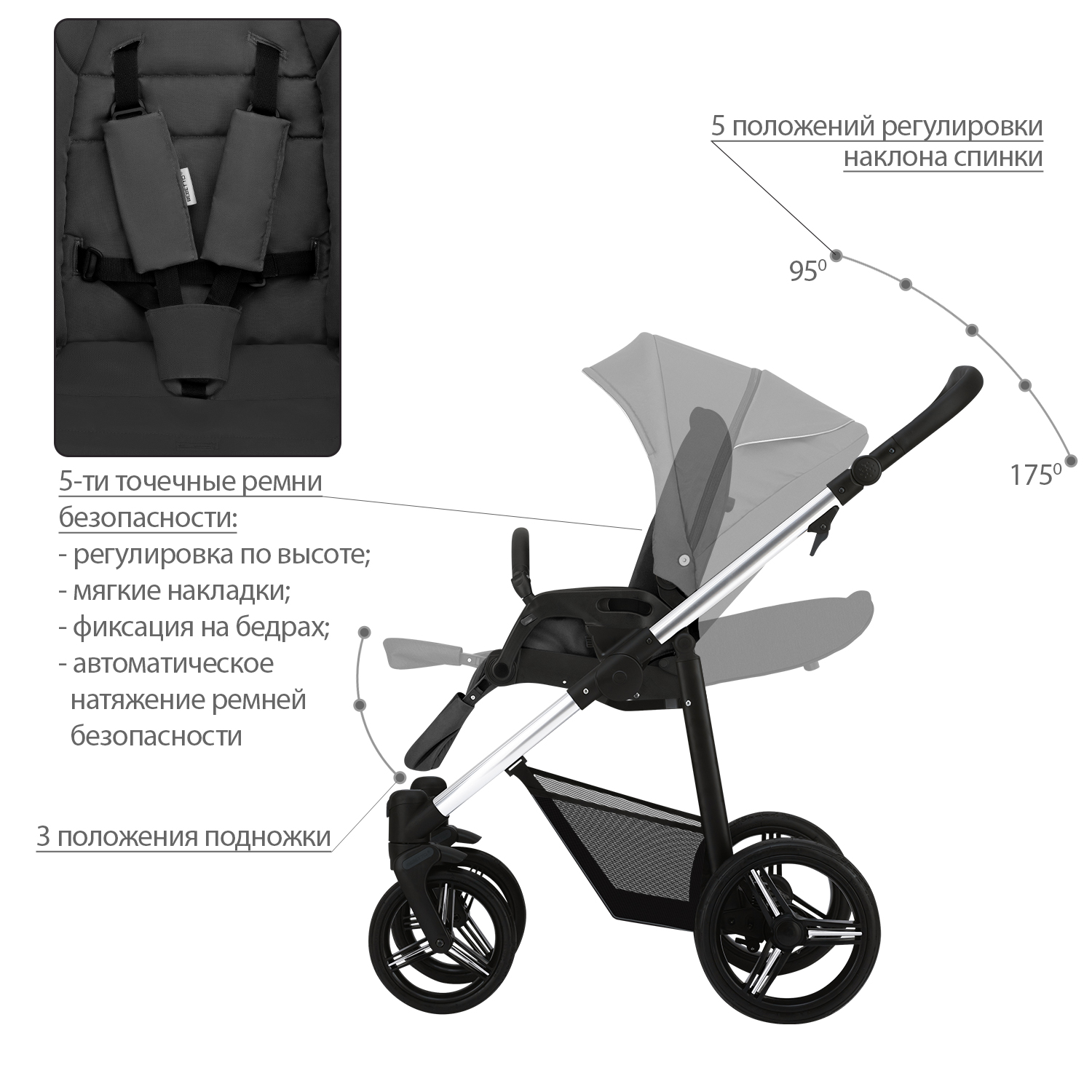 Коляска прогулочная Bebetto Nico Estilo шасси Серебряное 05 - фото 3