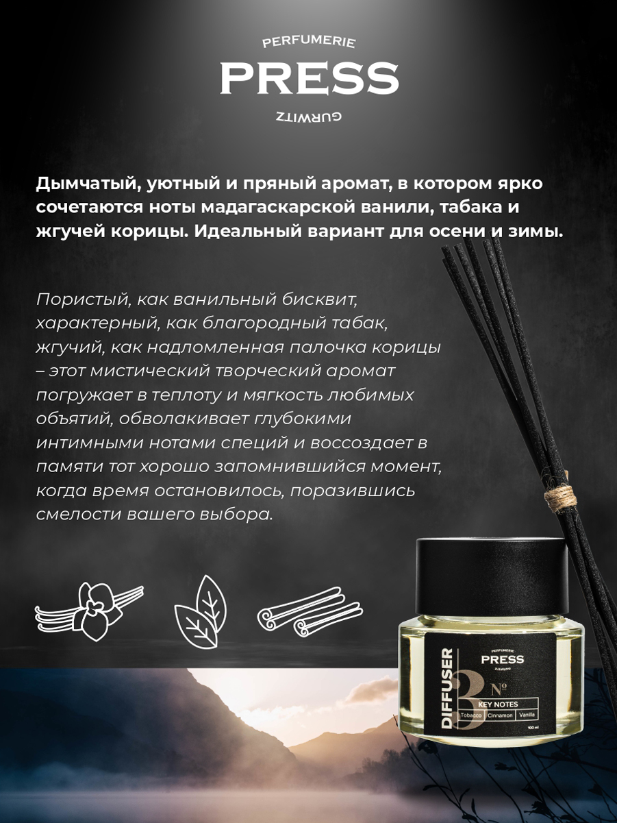 Диффузор №3 Press Gurwitz Perfumerie Ароматизатор для дома с палочками с ароматом Табак Ваниль Корица - фото 5