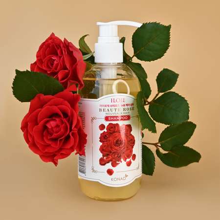 Гипоаллергенный укрепляющий шампунь Konad ILOJE BEAUTE ROSE NOUVEAUX HAIR SHAMPOO с ароматом розы