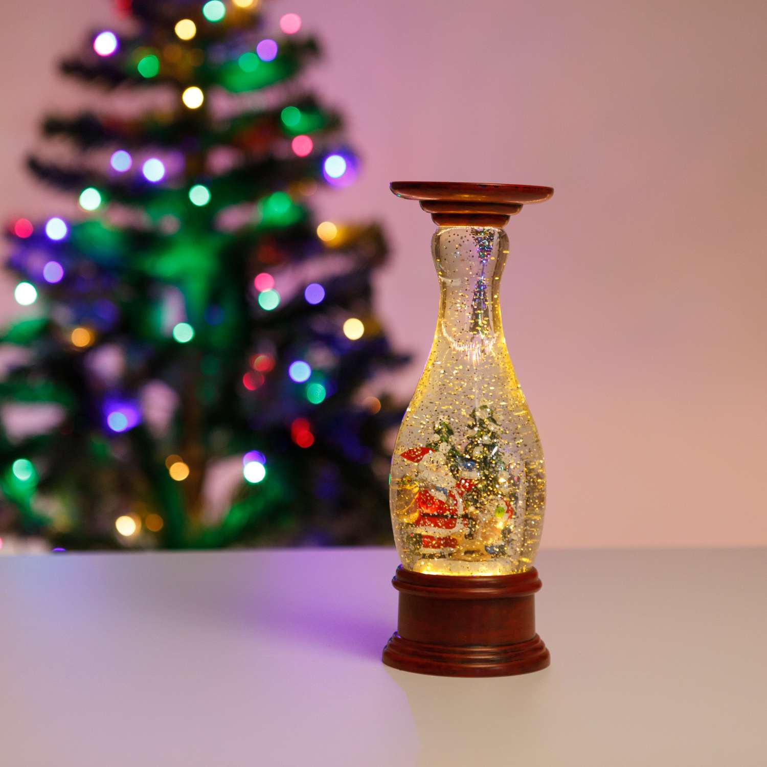 Лампа декоративная BABY STYLE Новогодняя Дед Мороз и ребенок у двух елок - фото 1