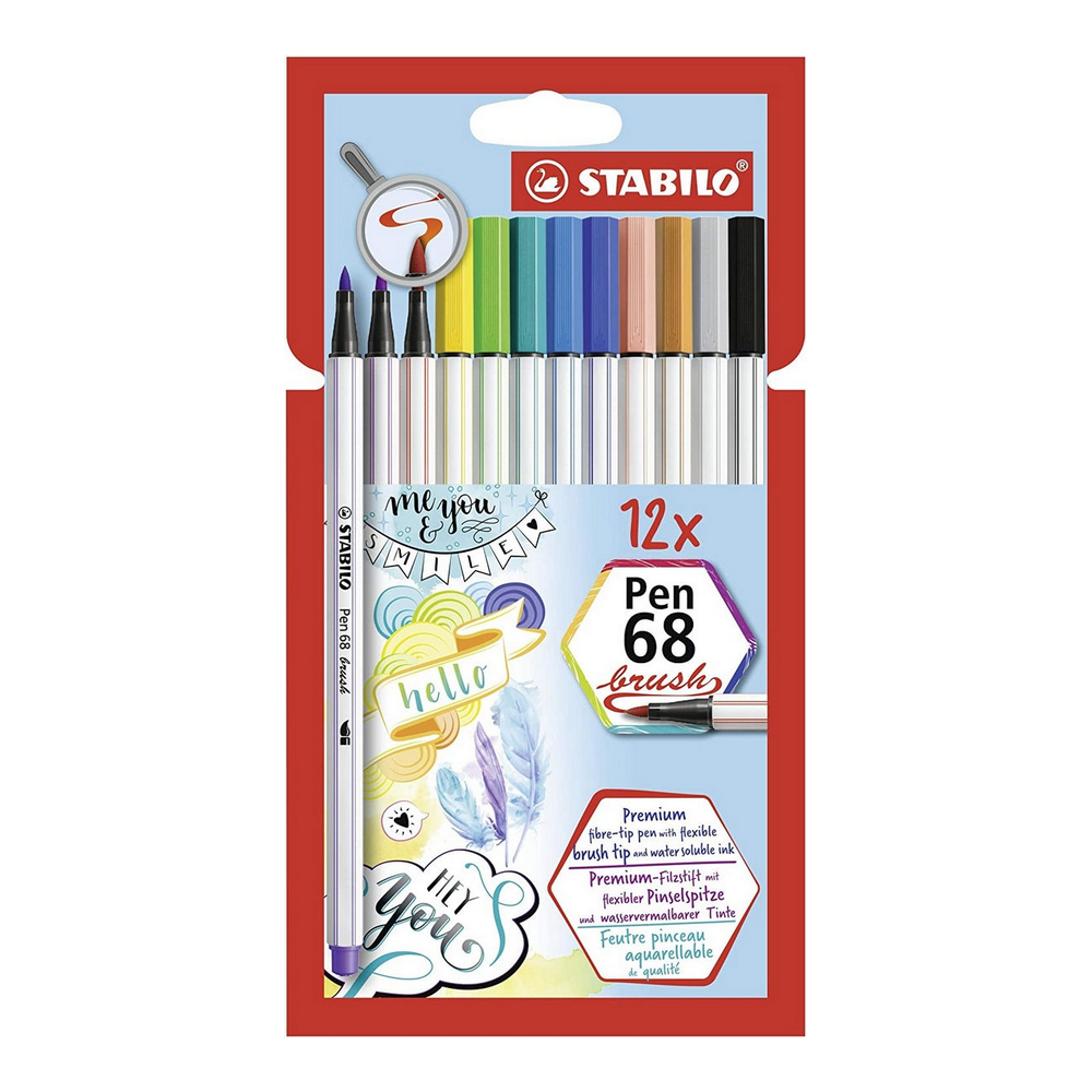 Фломастеры-кисть STABILO Pen 68 brush 12 цветов 568/12-21 - фото 1