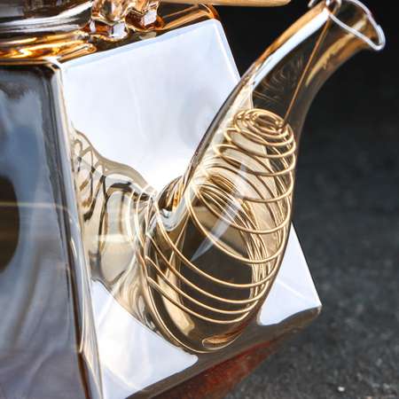 Чайник Sima-Land стеклянный заварочный с бамбуковой крышкой «Октогон» 800 мл цвет золотой
