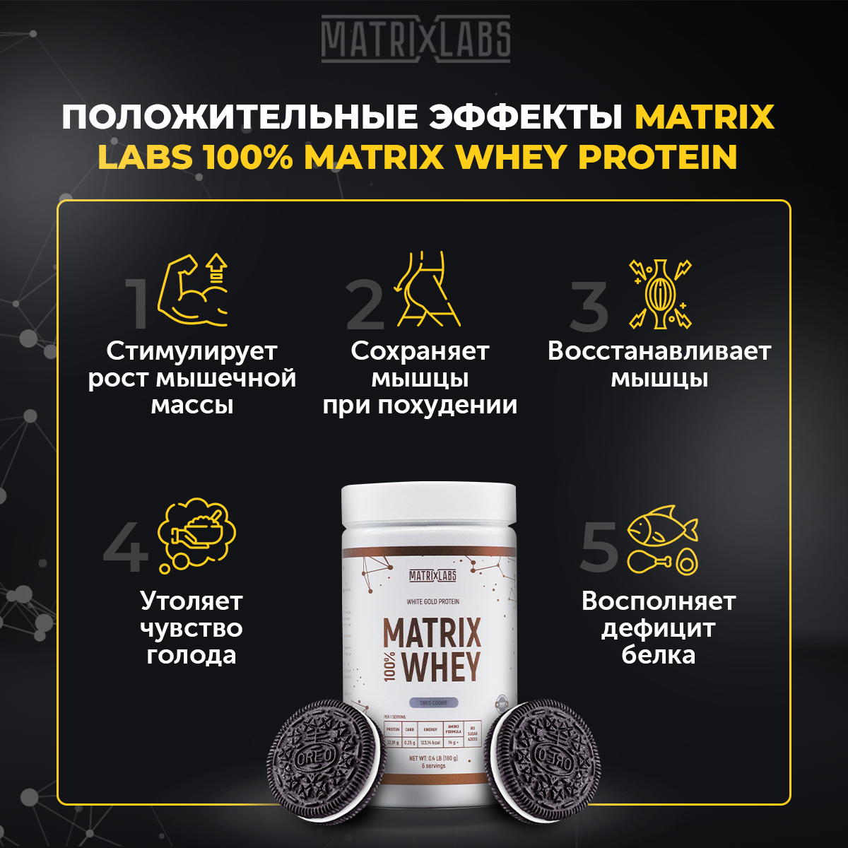 Протеин со вкусом Oreo 180 г Matrix Labs сывороточный 100% - фото 5