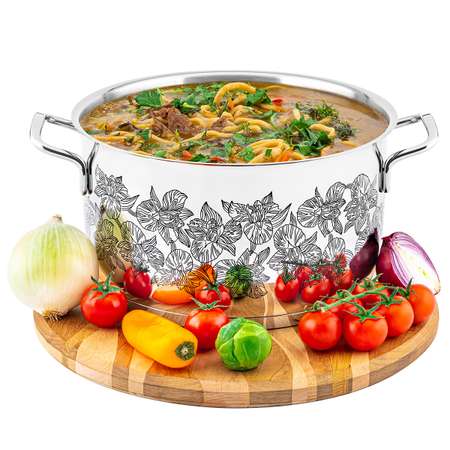 Кастрюля Elan Gallery 4.5 л Гармония вкуса серебро ирисы черные c крышкой D22