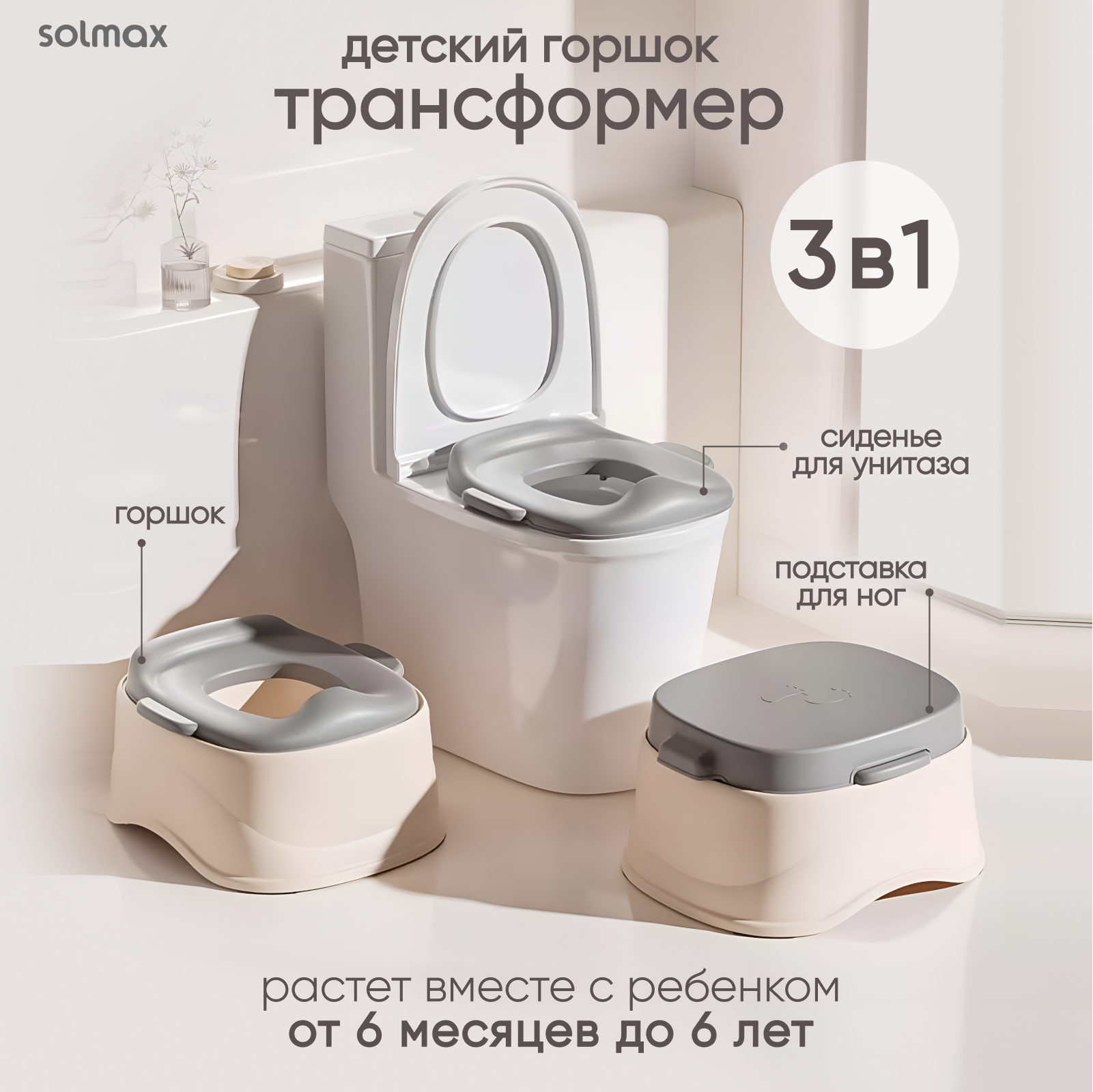 Горшок детский анатомический Solmax 3 в 1 для мальчика и девочки Kids - фото 1