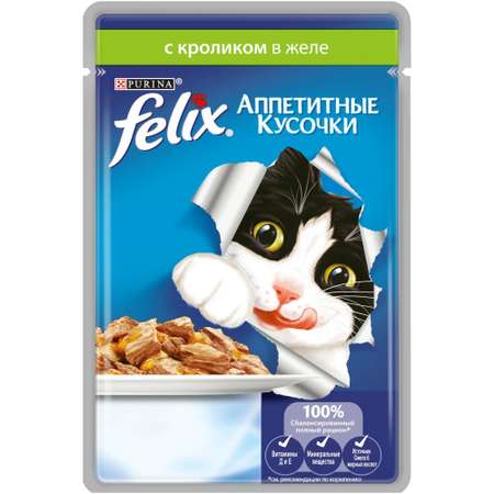 Корм влажный для кошек Felix 85г Аппетитные кусочки с кроликом пауч