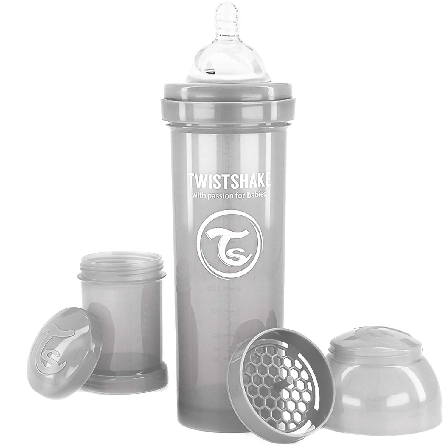 Бутылочка Twistshake Антиколиковая Пастельный серый 330 мл 4 мес+ - фото 1