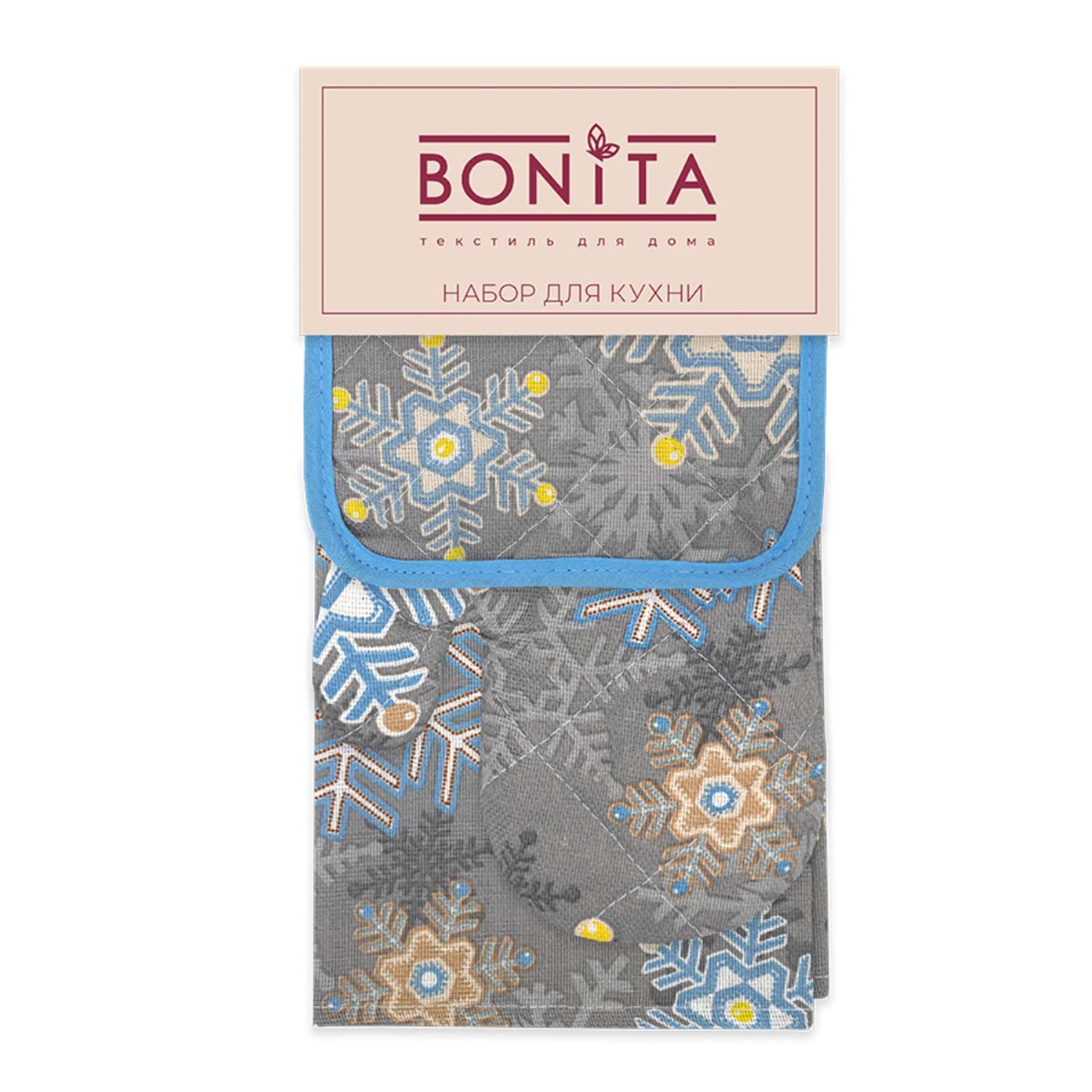 Набор кухонный BONITA полотенце+рукавица+прихватка Снежинки - фото 6
