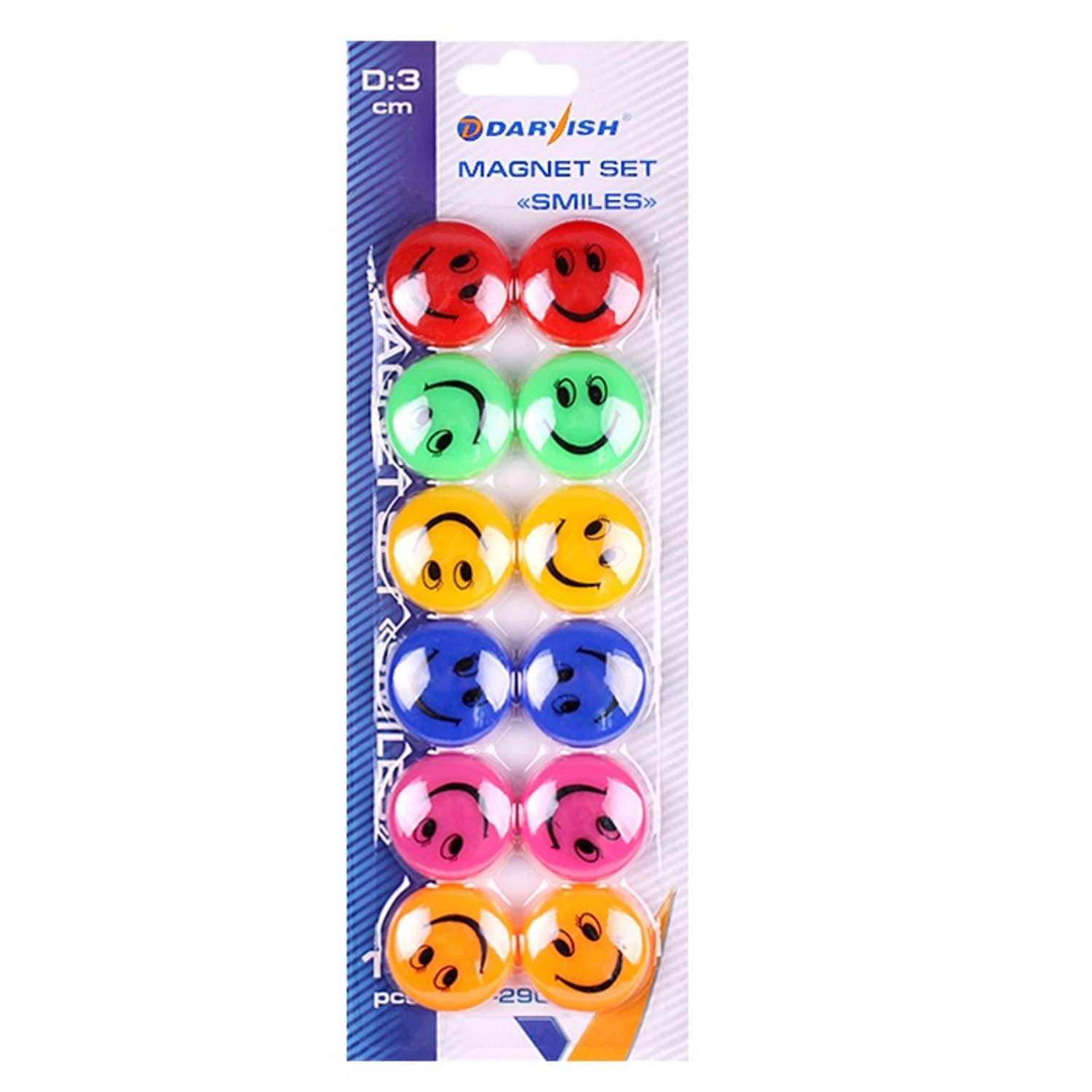 Магниты для доски Darvish канцелярские школьные разноцветные диаметр Смайлики 3 см 12 шт - фото 2
