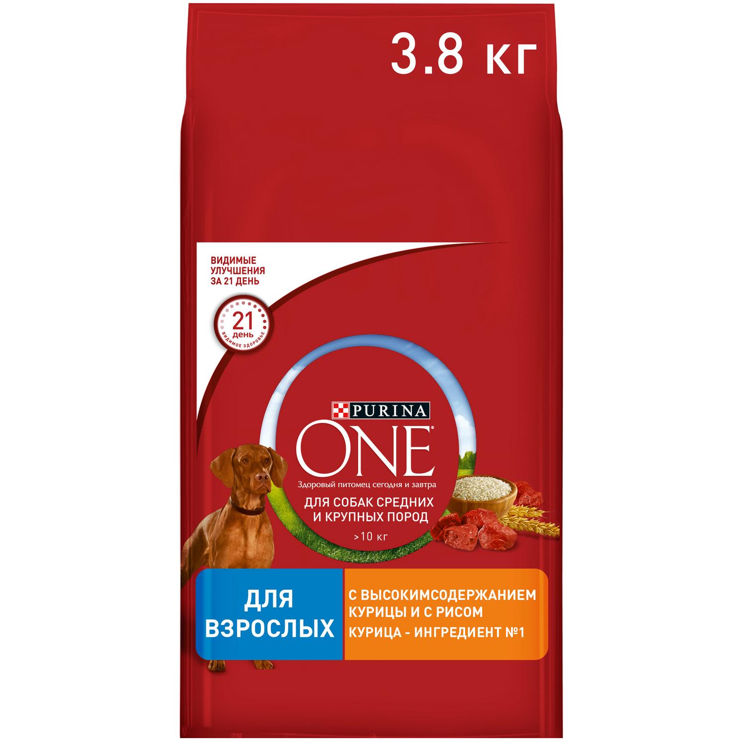 Сухой корм для собак Purina One 3.8 кг курица (для домашних, полнорационный) - фото 1