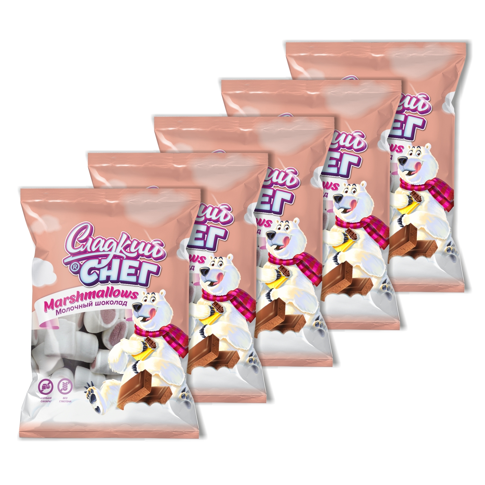 Конфеты неглазированные Сладкий снег Marshmallows со вкусом молочного шоколада 5 шт по 70 г - фото 3