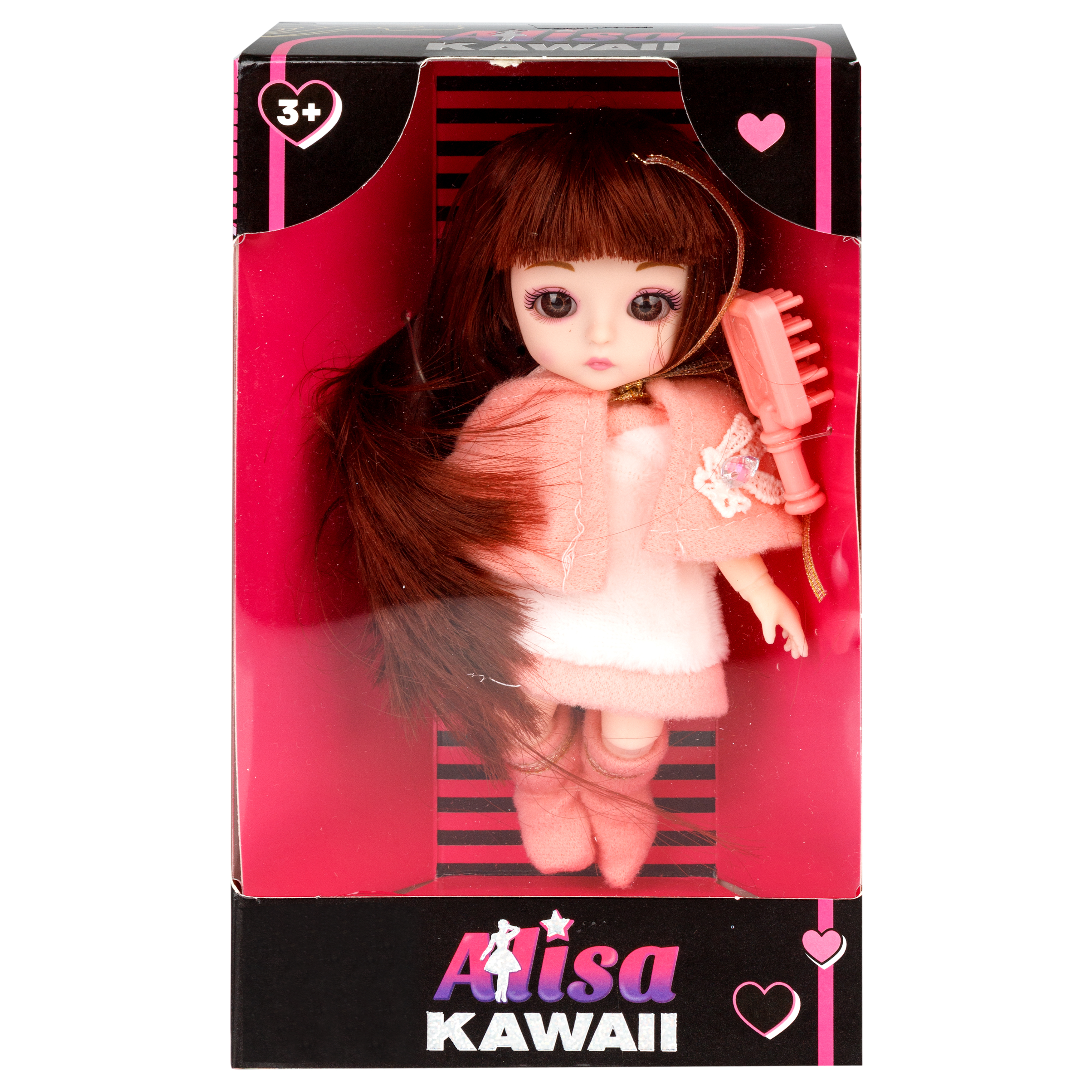 Кукла шарнирная 15 см 1TOY Alisa Kawaii mini с расчёской длинные темные волосы в накидке Т24354 - фото 15