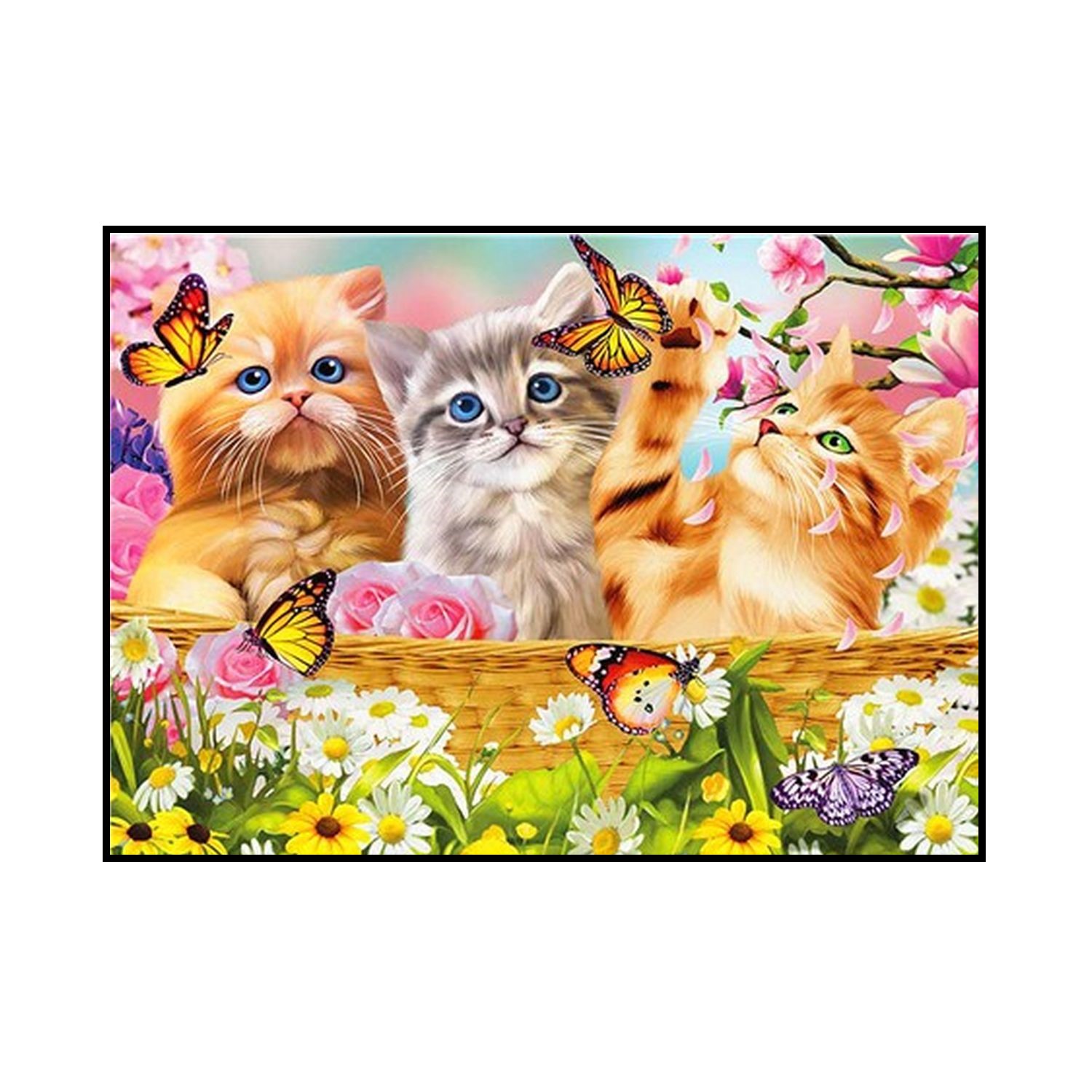 Алмазная мозаика Seichi Три котёнка в корзине с бабочками 30х40 см - фото 2