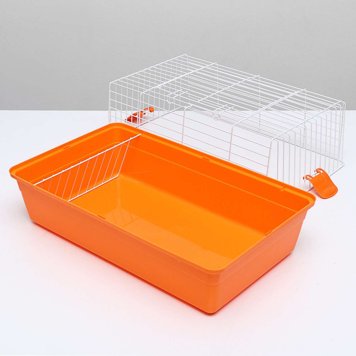 Клетка Пижон для кроликов с сенником 60х36х32 см оранжевая - фото 8