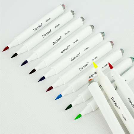 Фломастеры-кисти 18 цветов Darvish со штампами в пластиковом футляре для рисования