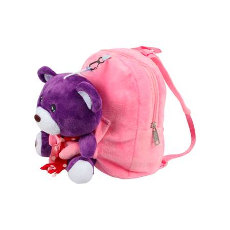 Рюкзак с игрушкой Little Mania розовый Мишка фиолетовый