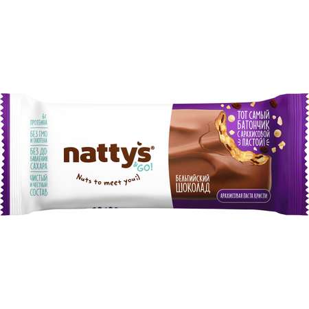 Батончик шоколадный Nattys Go! Crispy с арахисом карамелью и изюмом в молочном шоколаде 45 гр