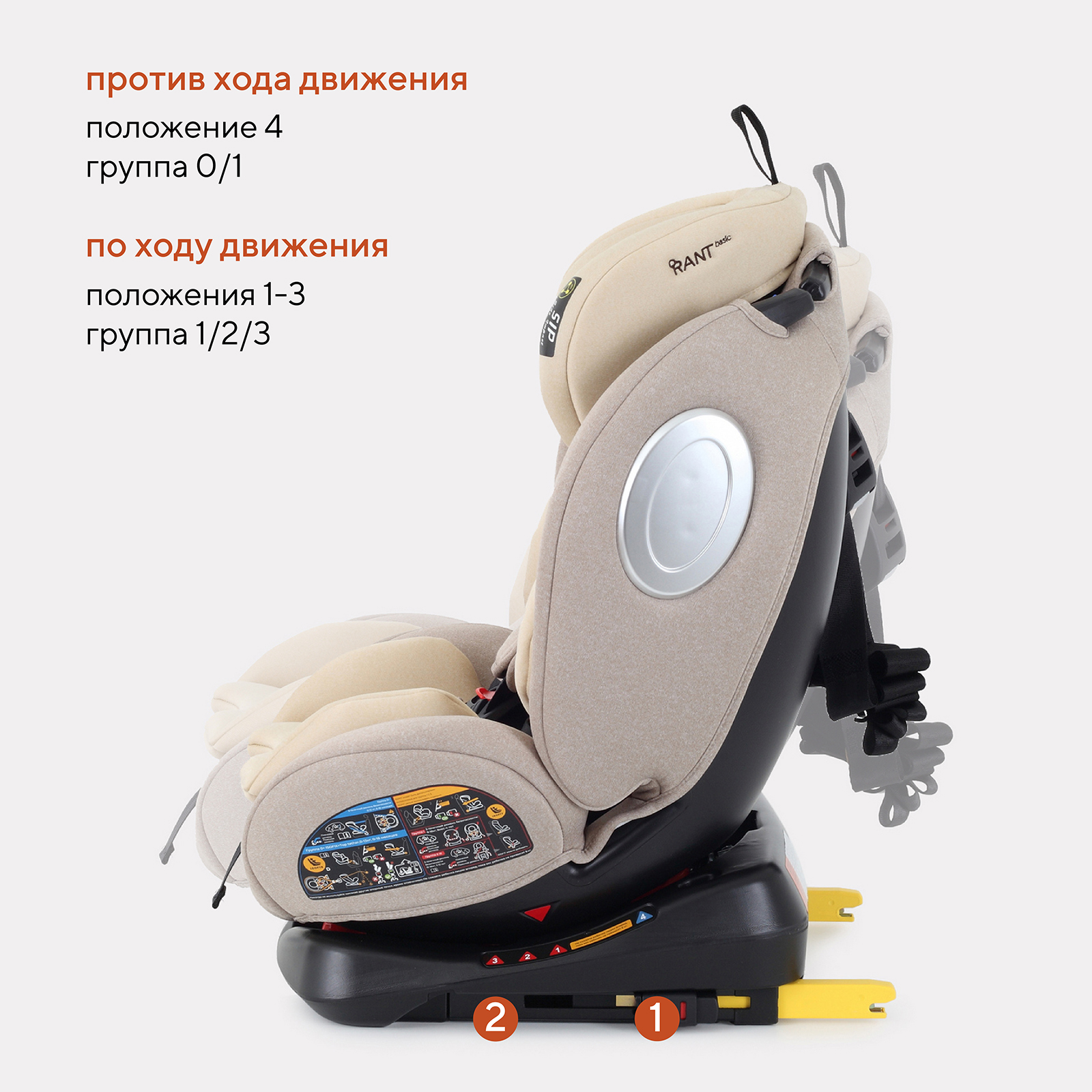 Автокресло Rant Basic Twist isofix Cream группа 0+-1-2-3 0-36 кг - фото 9