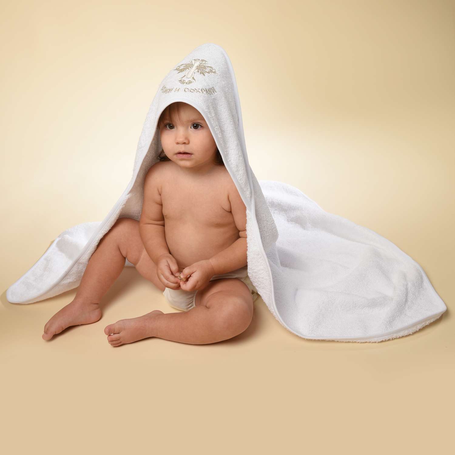 Полотенце крестильное Patrino махровое с уголком для новорожденного - фото 1