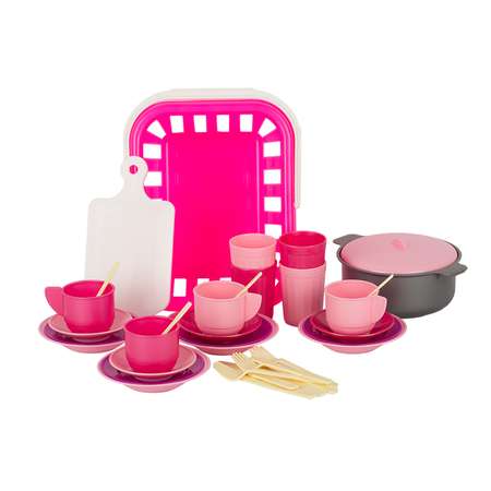 Игровой набор Стром Кухонный Пикник в корзинке (39 предметов) Розовый