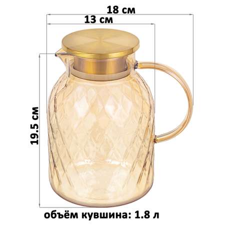 Кувшин Elan Gallery 18 л 18х13х195 см Crystal glass с металлической крышкой