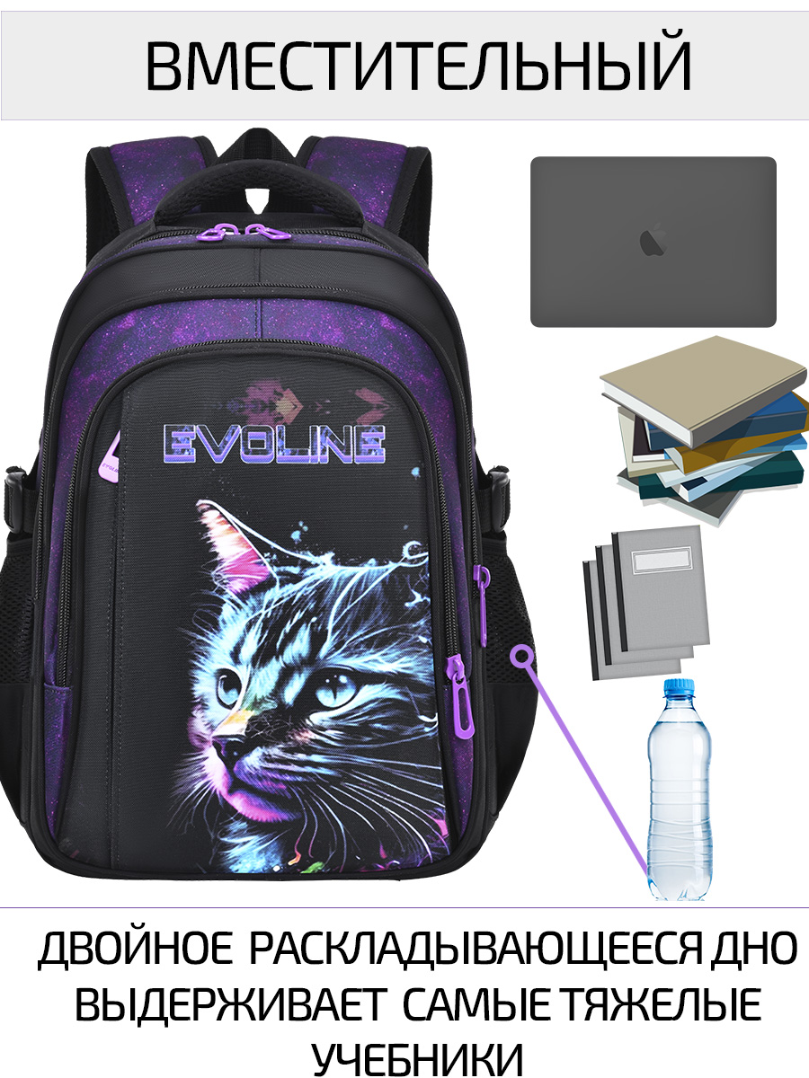 Рюкзак школьный Evoline Черный лицо кошки EVO-CAT-5 - фото 3