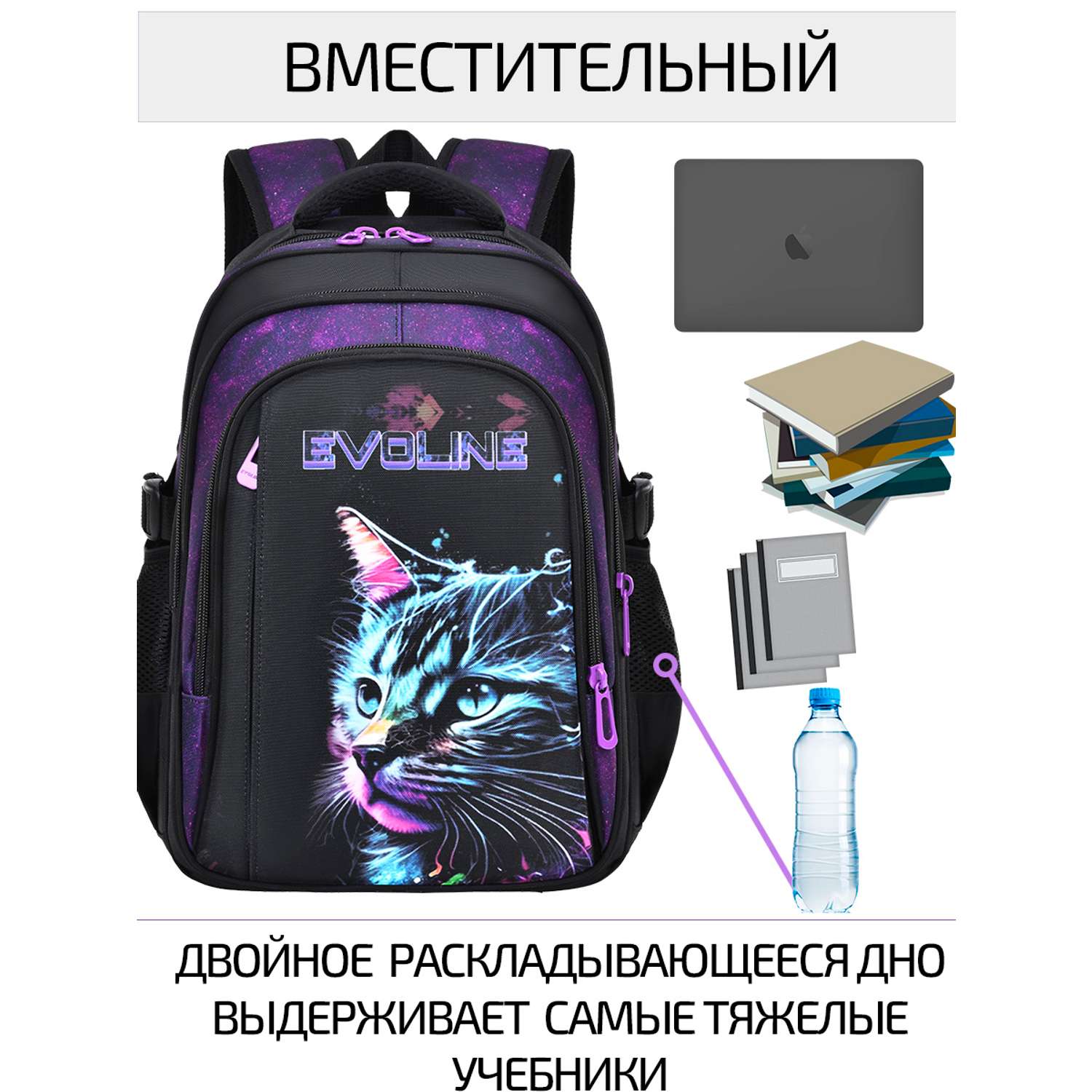 Рюкзак школьный Evoline Черный лицо кошки EVO-CAT-5 - фото 3