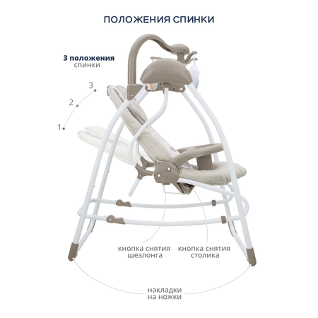 Электрокачели Indigo FRESH (0-15 кг) с адаптером п/у 12 мелодий 5 скоростей бежевый