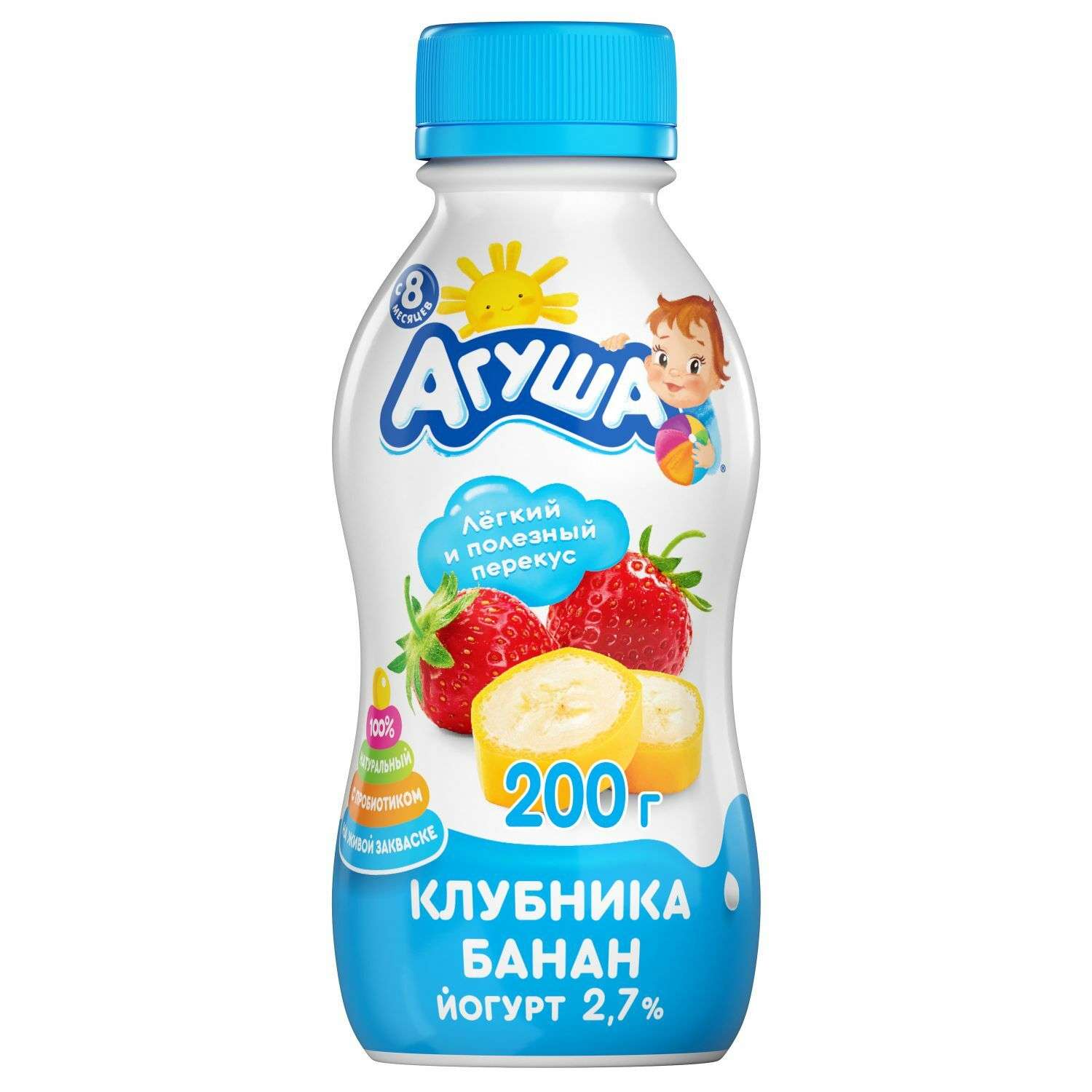 Йогурт питьевой Агуша клубника-банан 0.2л с 8месяцев - фото 1