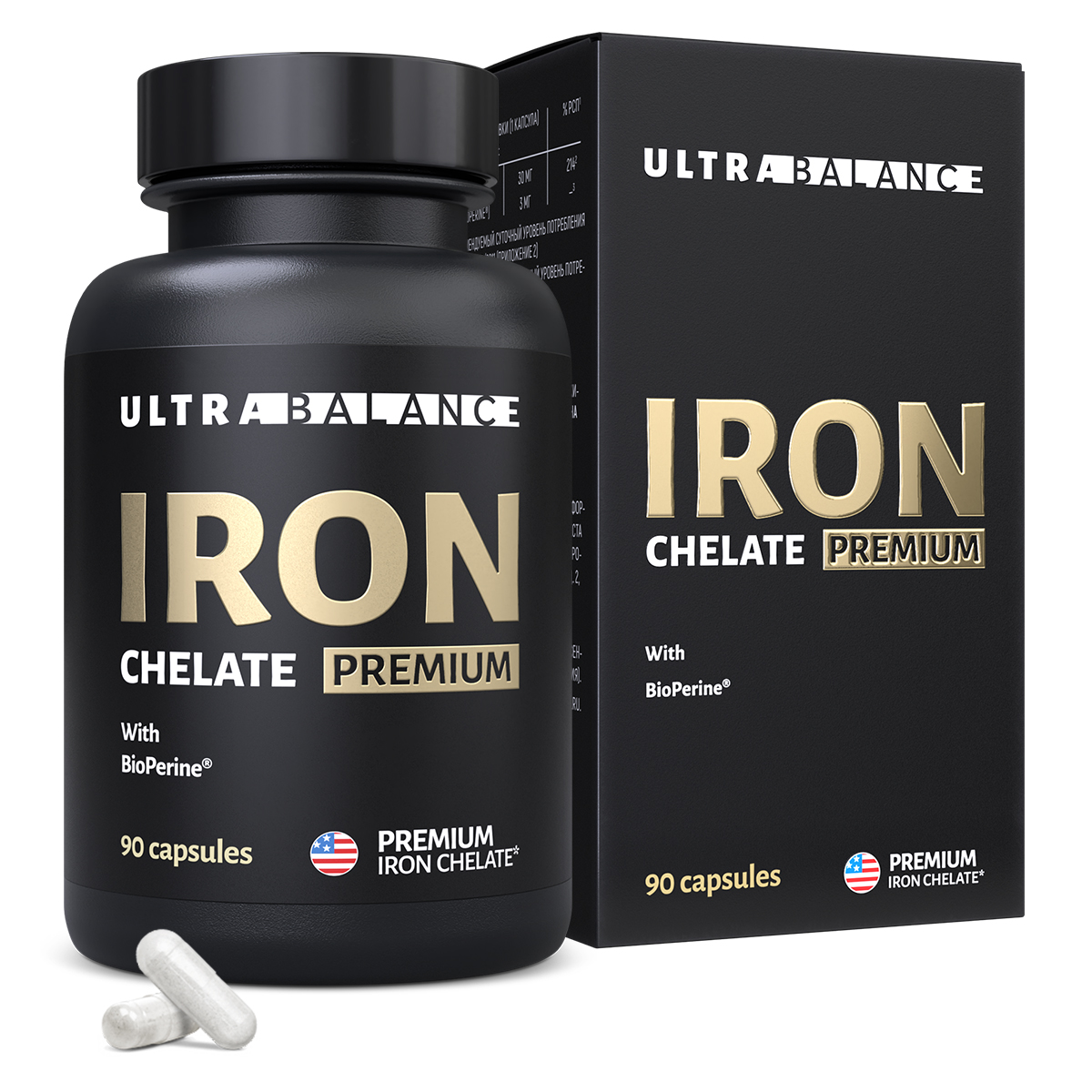 Железо хелатное премиум UltraBalance Iron Chelated Premium with BioPerine витамины хелат с пиперином 90 капсул - фото 1