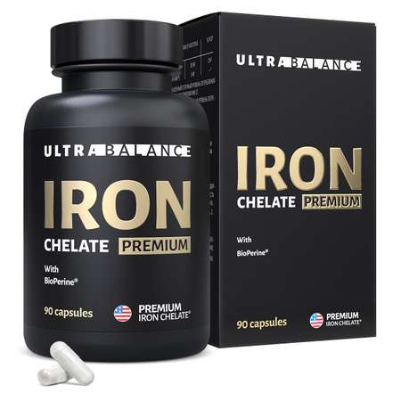 Железо хелатное премиум UltraBalance Iron Chelated Premium with BioPerine витамины хелат с пиперином 90 капсул