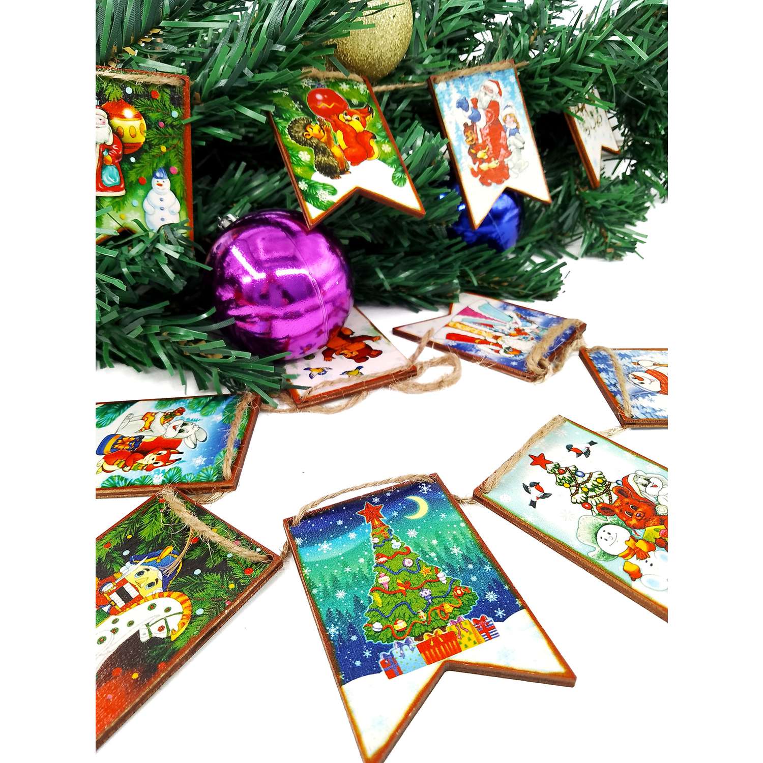 Набор деревянный Нескучные игры Новогодние флажки из дерева 12 деталей Maxi - фото 9