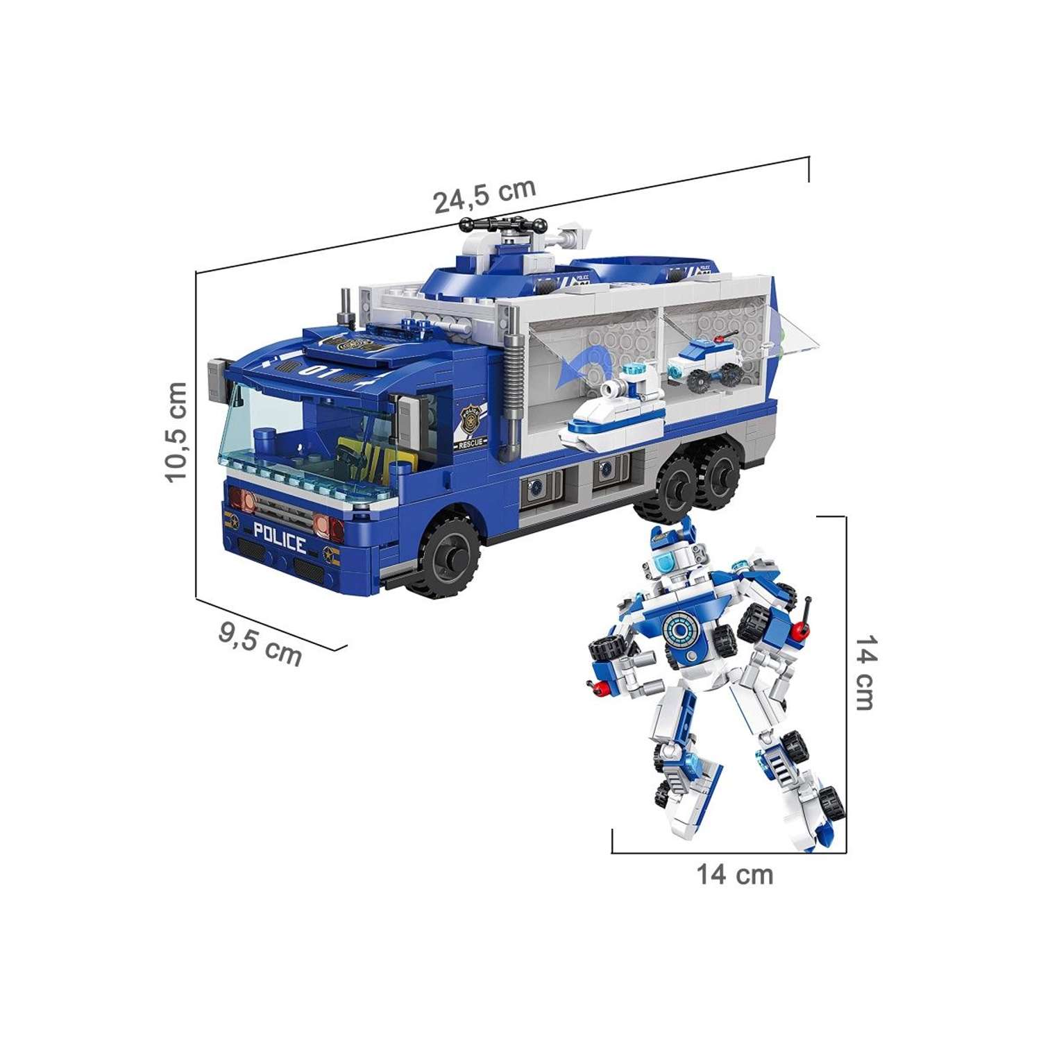 Конструктор Робот трансформер ТЕХНО полицейская техника 6 в 1 машинки игрушки 655 деталей - фото 3