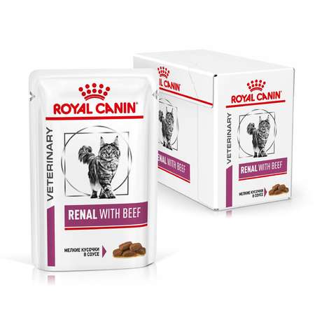 Корм для кошек ROYAL CANIN Veterinary Diet Renal Feline при лечении почек кусочки в соусе говядина 85г