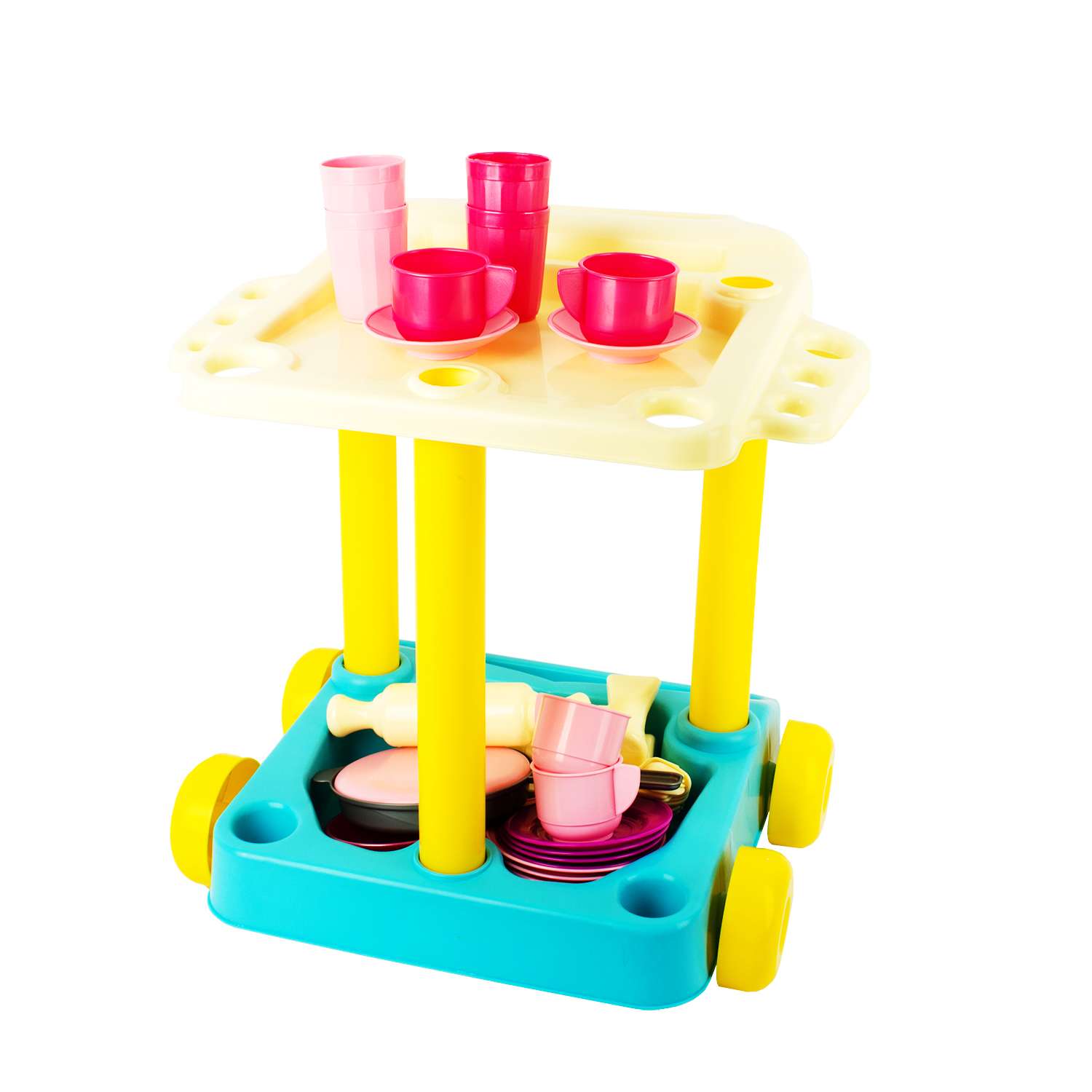 Игровой набор Стром Сервировочный столик с набором детской посуды в сумке ПВХ (48 предметов) - фото 1