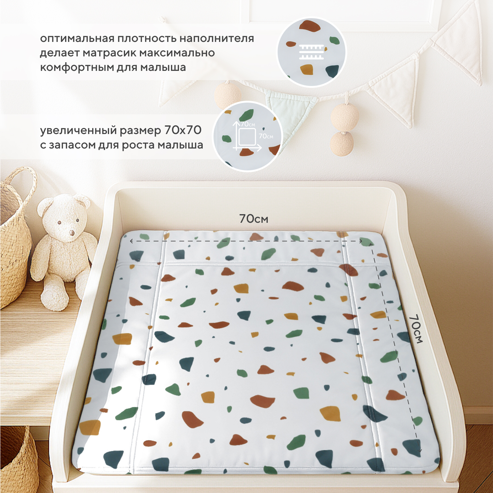Пеленальный матрасик Rant Mosaic White 70х70 - фото 4