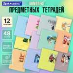 Тетради предметные Brauberg Пастельная со справочным материалом в клетку-линейку 12 шт 48 л